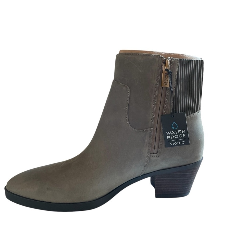 Vionic Shantelle Waterproof Side Zip Nubuck Leather Boots Gray/Green‎ Size 10W